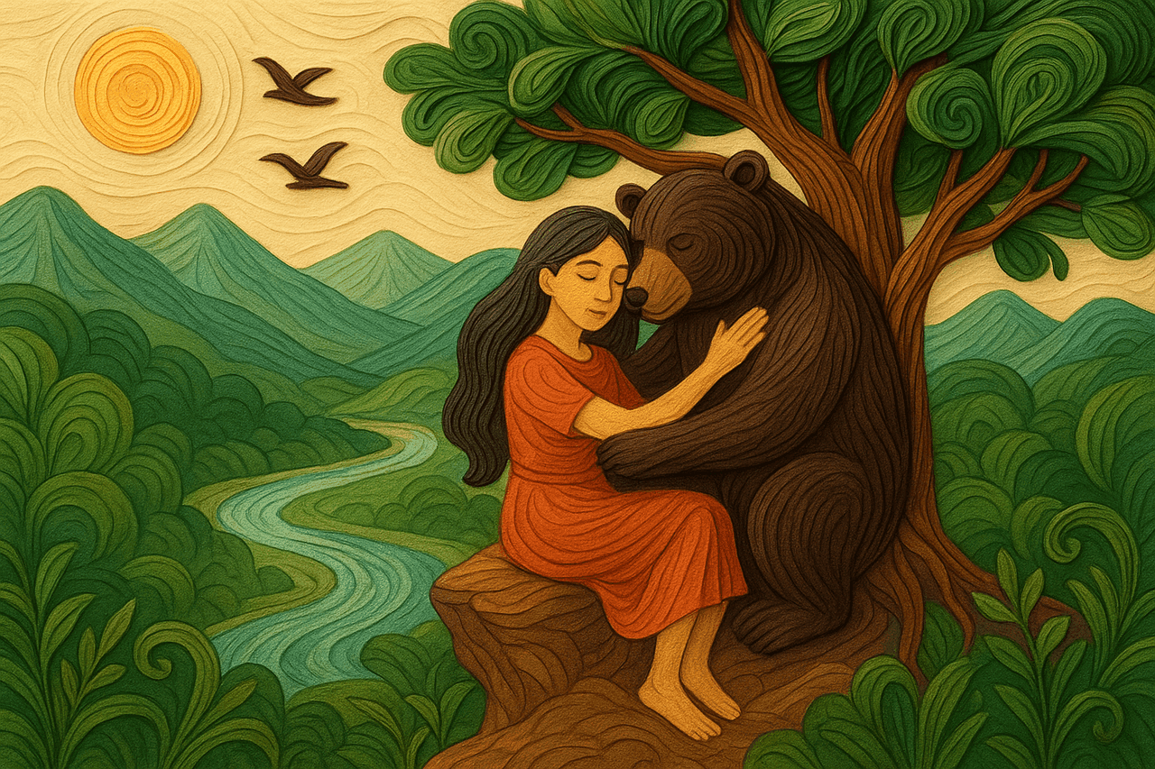 Ilustración de La mujer y el oso