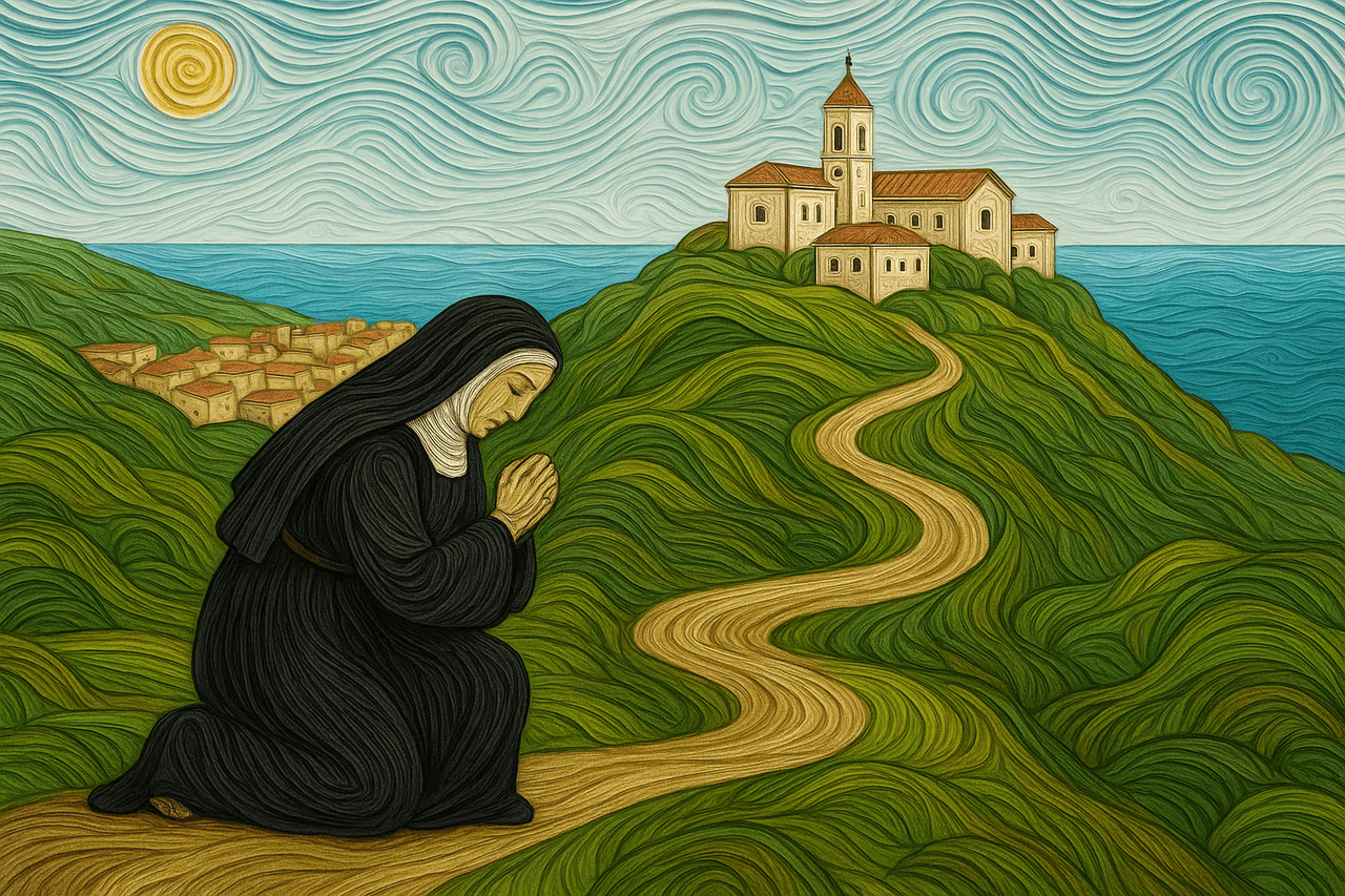 Ilustración de La abadesa arrodillada