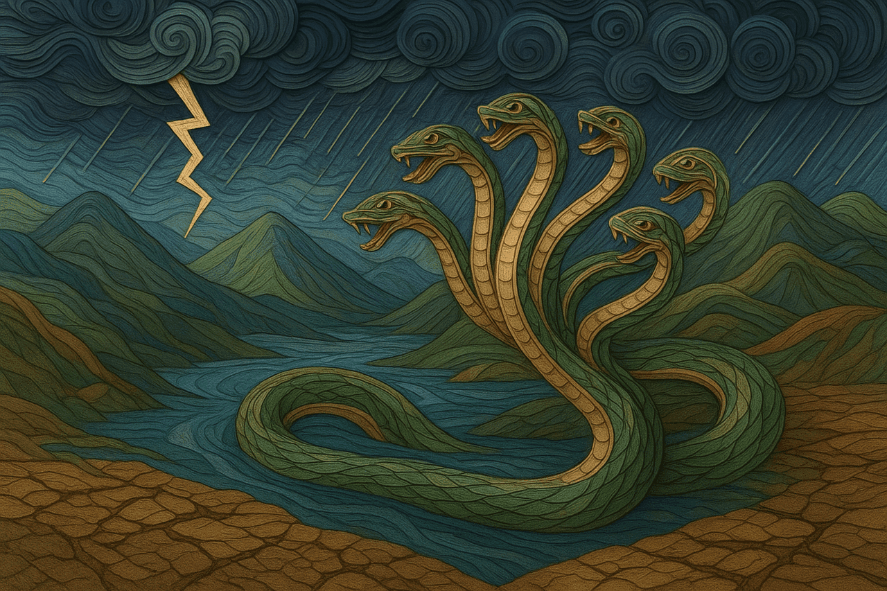 Ilustración de La culebra de las siete cabezas