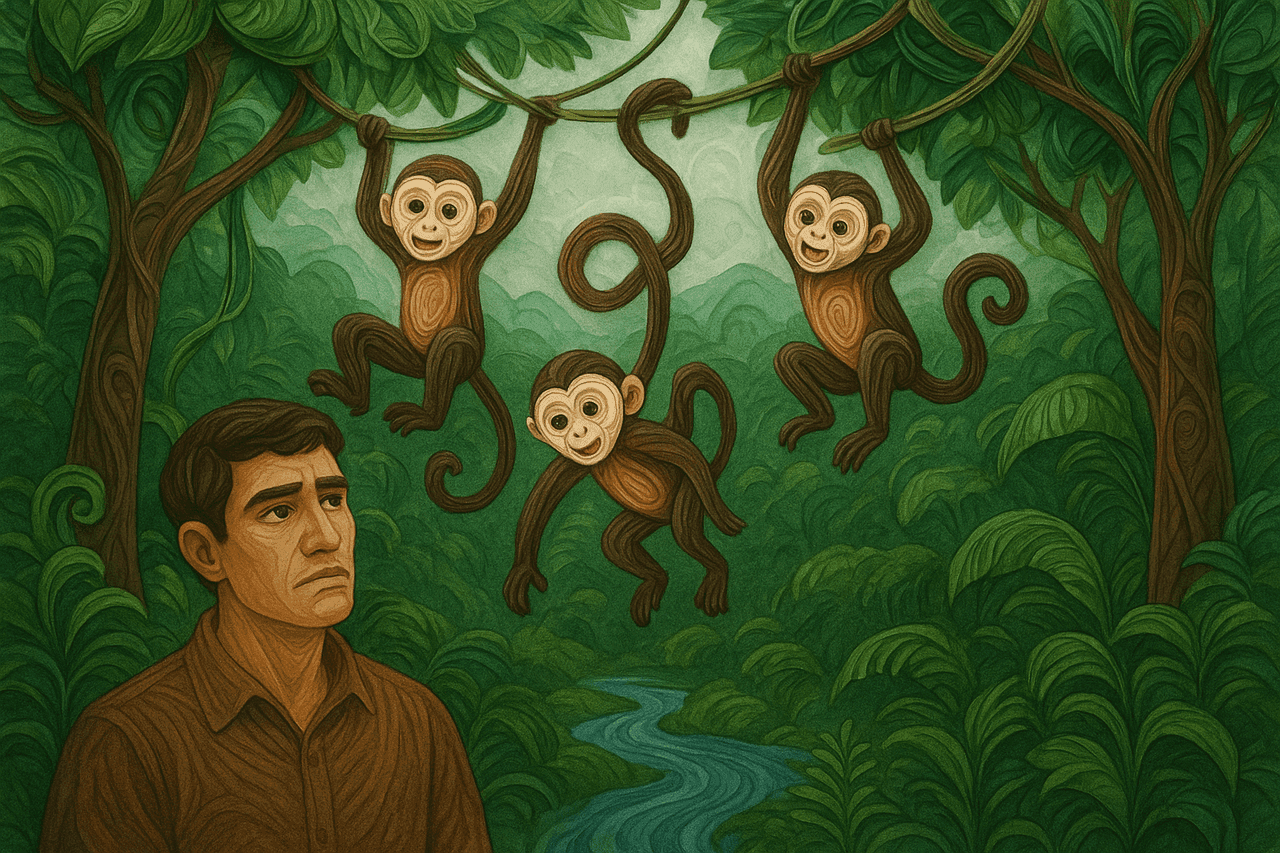 Ilustración de Origen de los micos boquiblancos