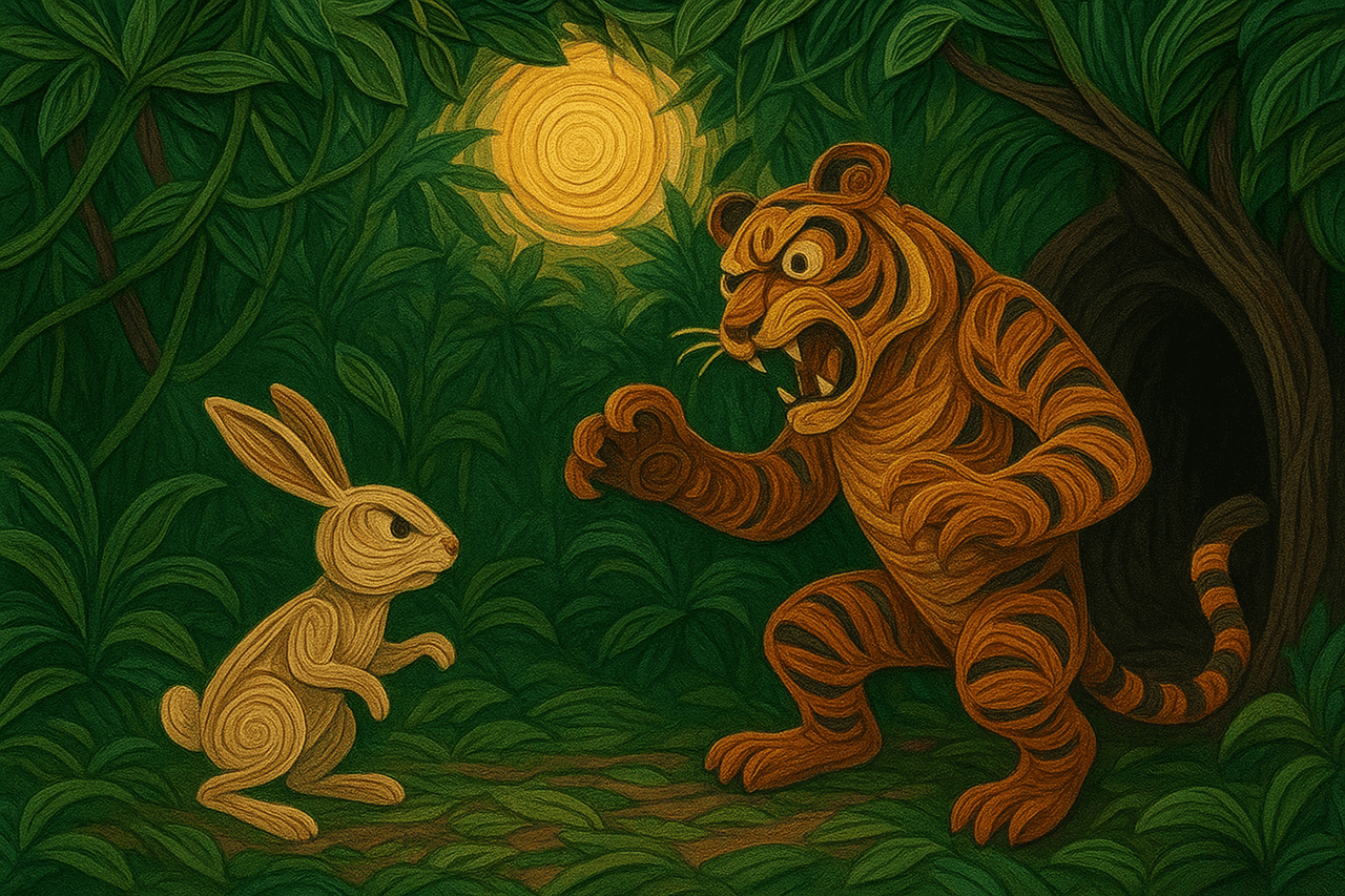 Ilustración de Peleas y aventuras entre el sobrino conejo y el tío tigre