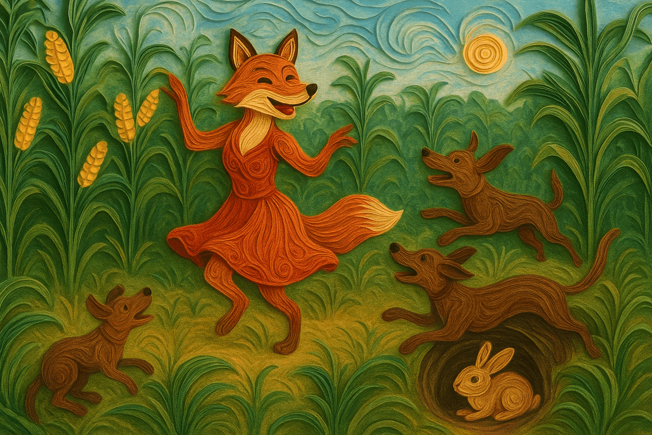 Ilustración de Tía zorra en el maizal de tío conejo